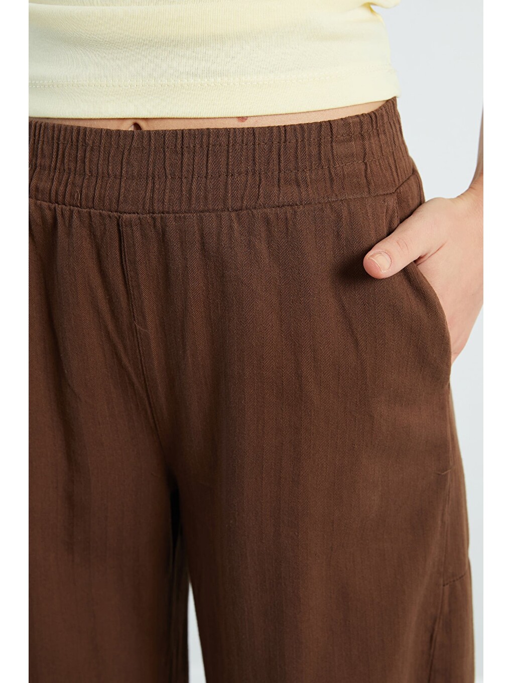 Kahverengi Beli Lastikli Cepli Gabardin Pantolon-4