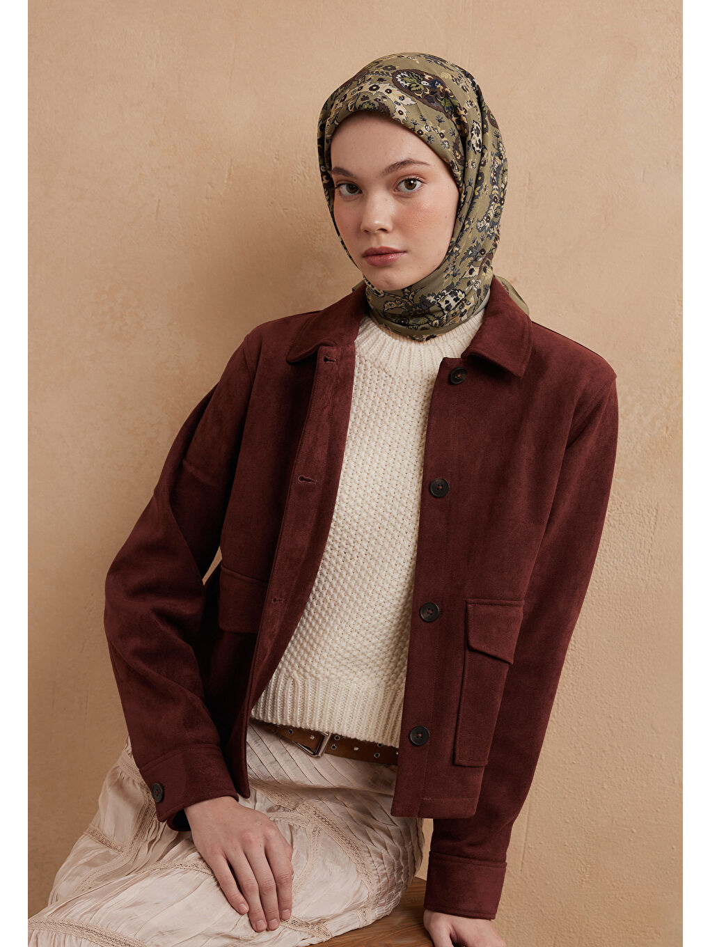 Enya Desen Pamuk İpek Eşarp Yeşil-3