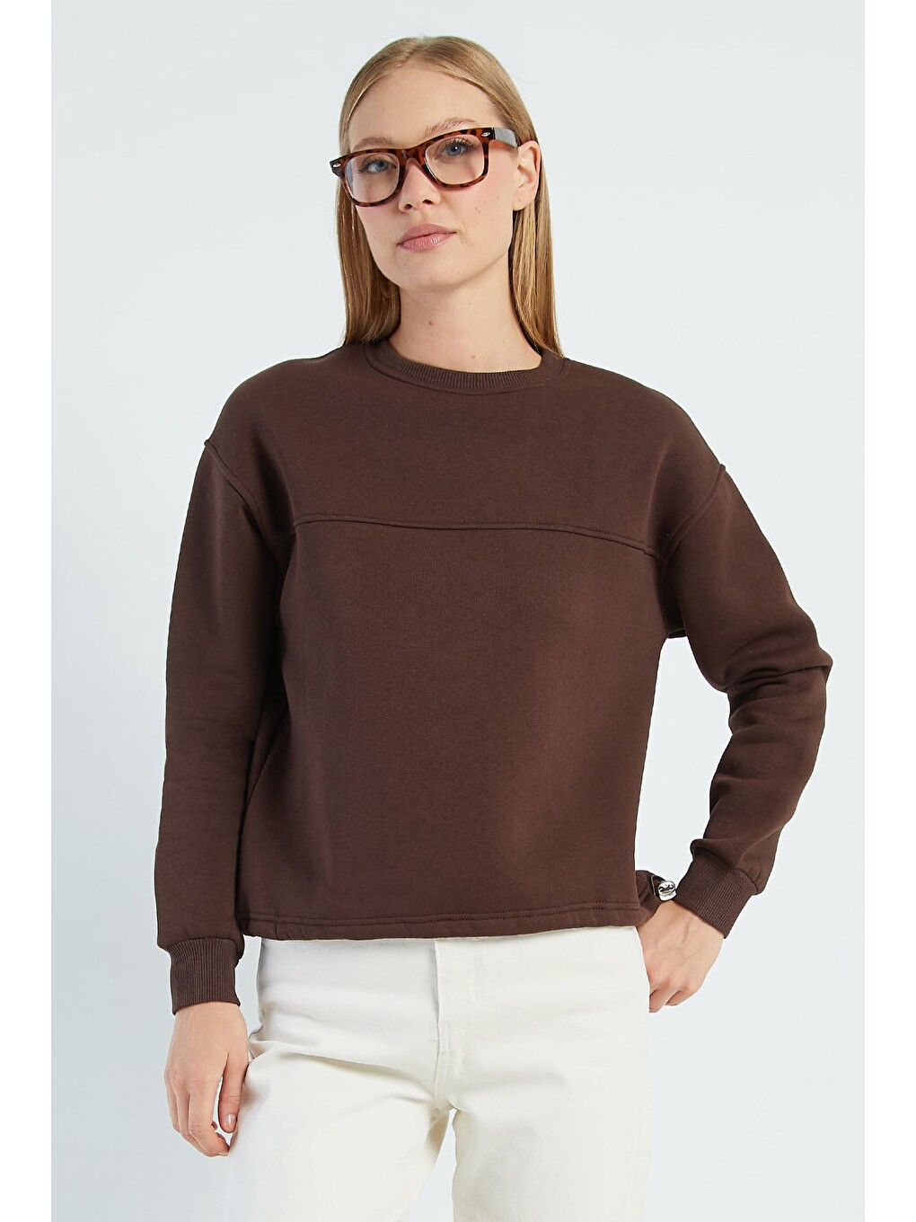 Kahverengi 3 İplik Stoperli Oversize Sweatshirt