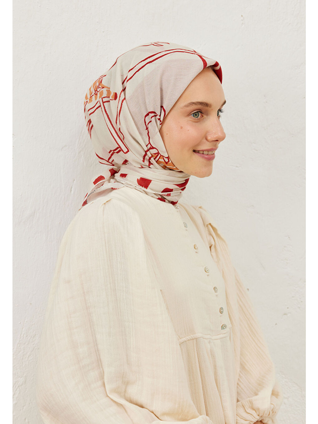 Endless Summer Desen Pamuk Vual Eşarp Kırmızı-3