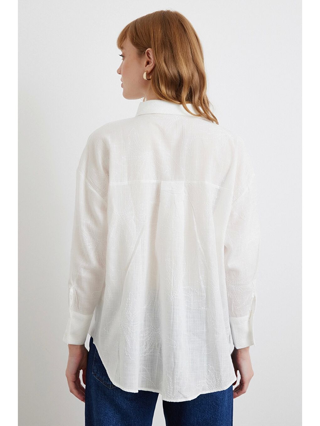 Nakış Detaylı Gömlek Beyaz-5