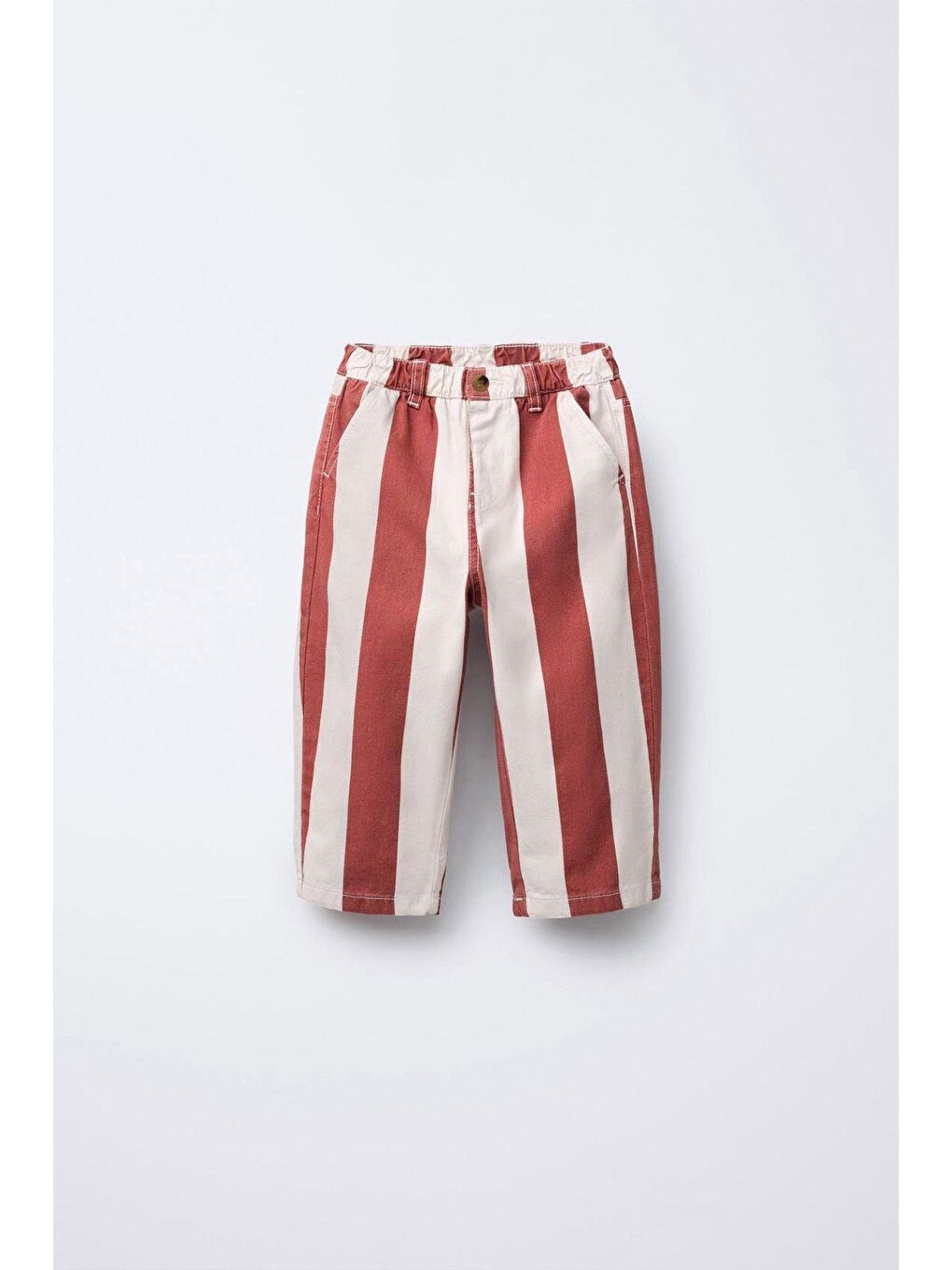 Karışık Erkek Çocuk Pamuklu Turuncu Ekru Çizgili Kanvas Pantolon