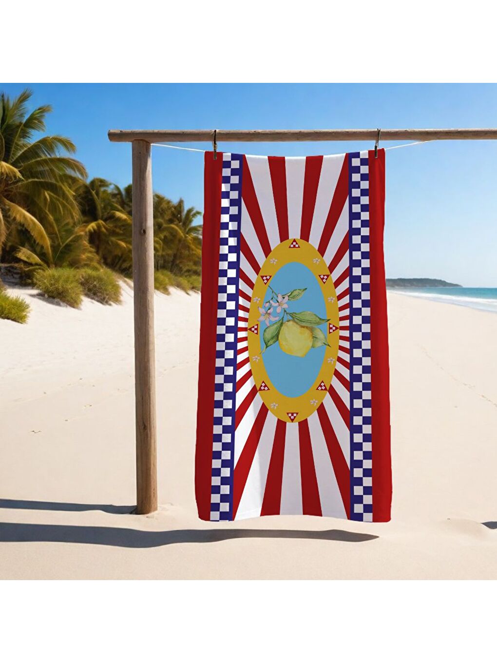 Karışık Renkli Limon Desenli Havlu 75x150 cm   Plaj   Banyo Kullanımına Uygun   Hızlı Kuruyan Yumuşak Kumaş