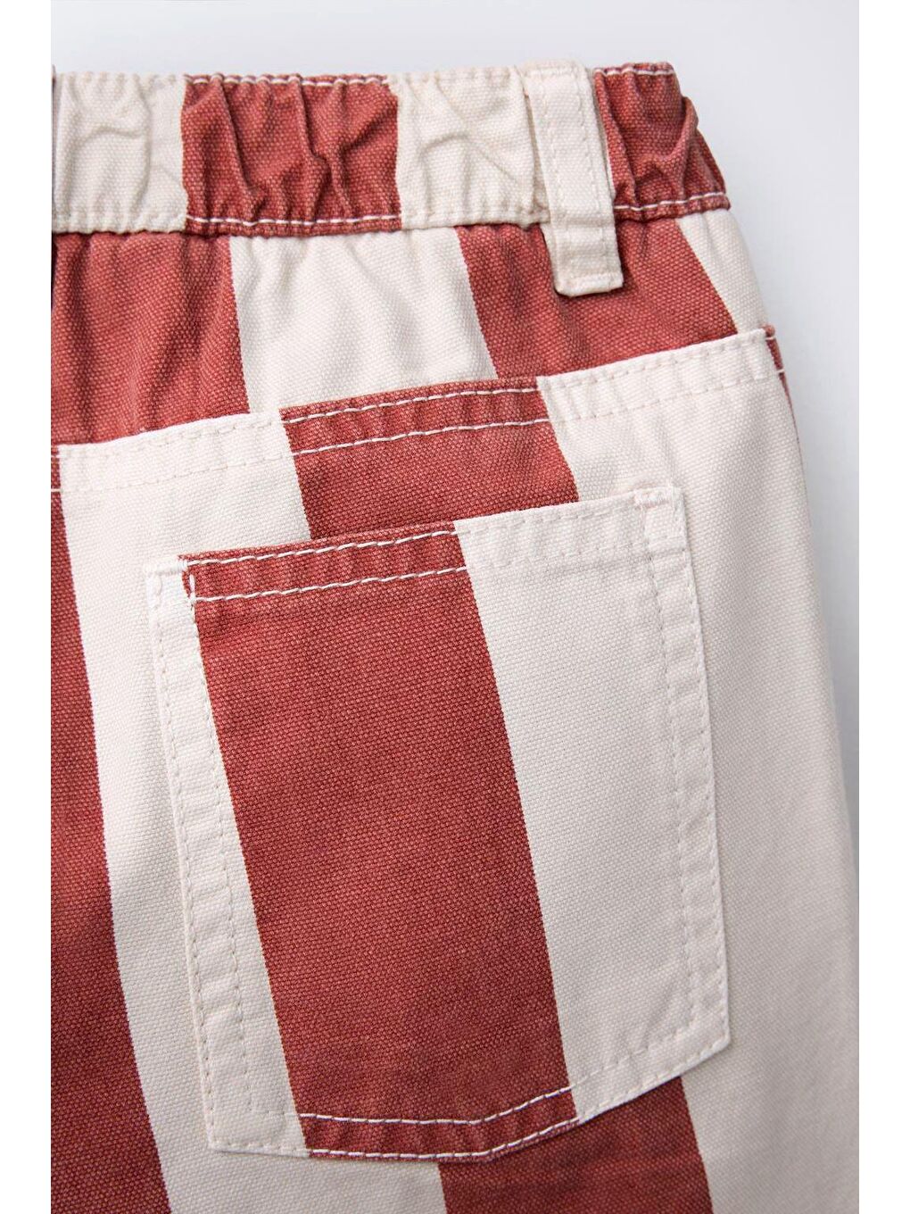 Karışık Erkek Çocuk Pamuklu Turuncu Ekru Çizgili Kanvas Pantolon-2