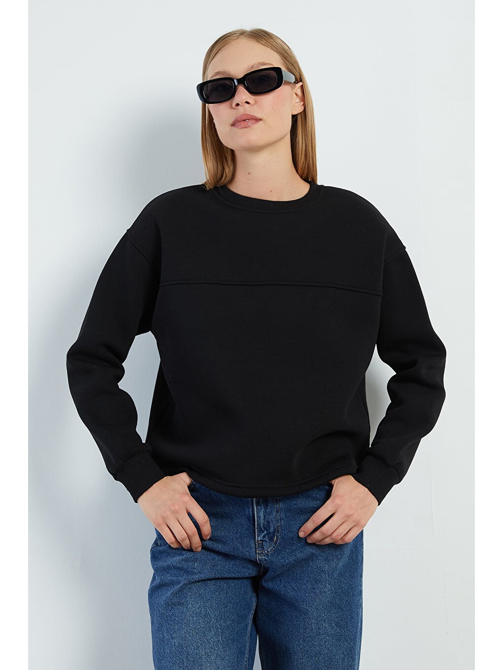 Siyah 3 İplik Stoperli Oversize Sweatshirt-3