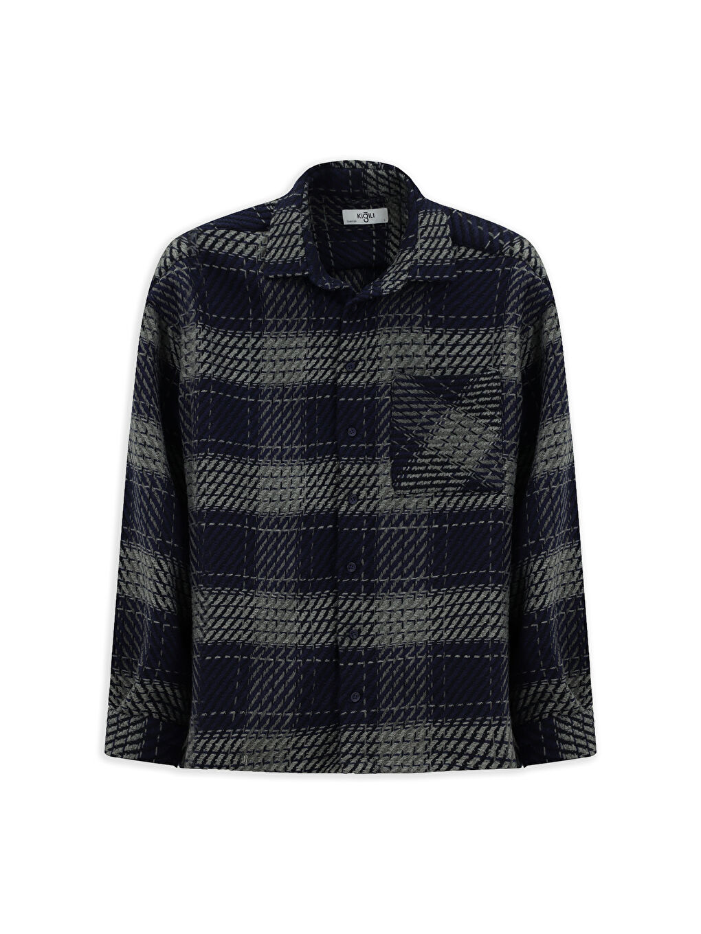 Lacivert Uzun Kol Oversize Ekstra Rahat Kesim Spor Pamuklu Ekose Shacket Oduncu Gömlek / Mont-7