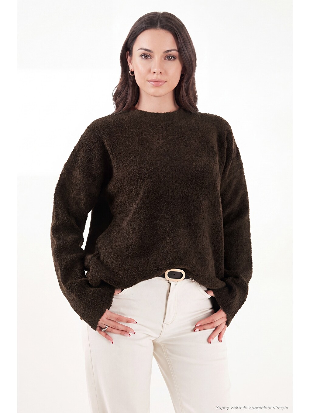 Kahverengi Regular Fit Dik Yaka Yumuşak Dokulu Triko Kadın Kazak 4616222-2