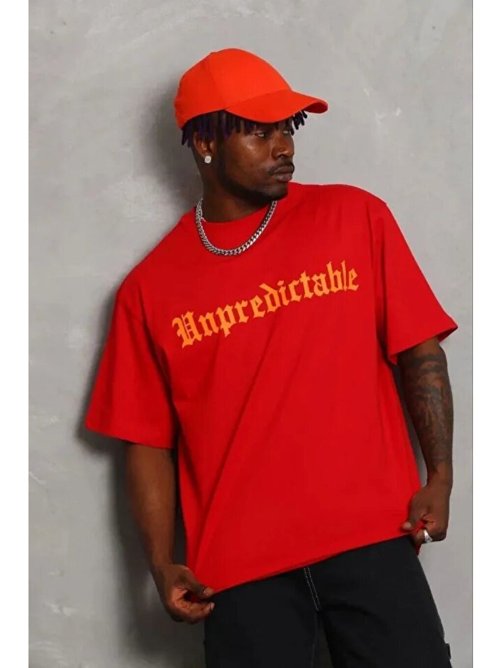 Kırmızı Erkek Baskılı Tişört Kısa Kol Bisiklet Yaka Regular Fit-2