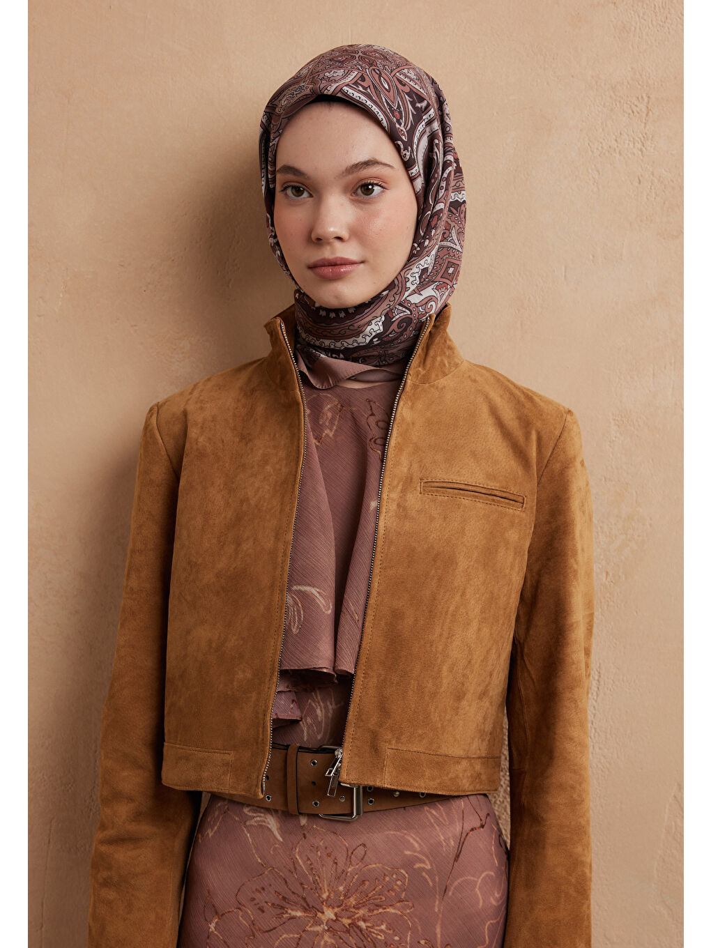 Pembe Etnıc Floral Desen Pamuk İpek Eşarp Gülkurusu-1