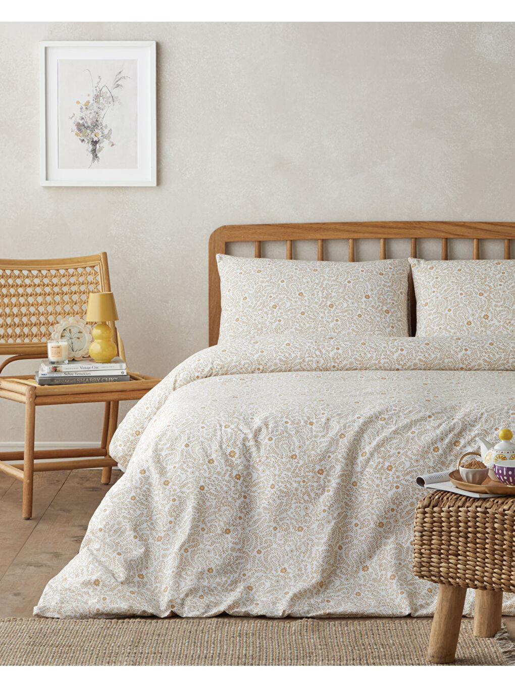 Sarı Ivy Blush Kolay Ütülenir Çarşaflı Çift Kişilik Nevresim Takımı 200x220 cm Hardal-1