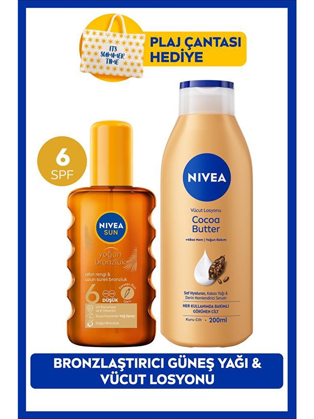Sun Spf6 Bronzlaştırıcı Güneş Yağı 200ml Ve Q10 Bronzlaştırıcı Vücut Losyonu 250ml, Çanta Hediyeli