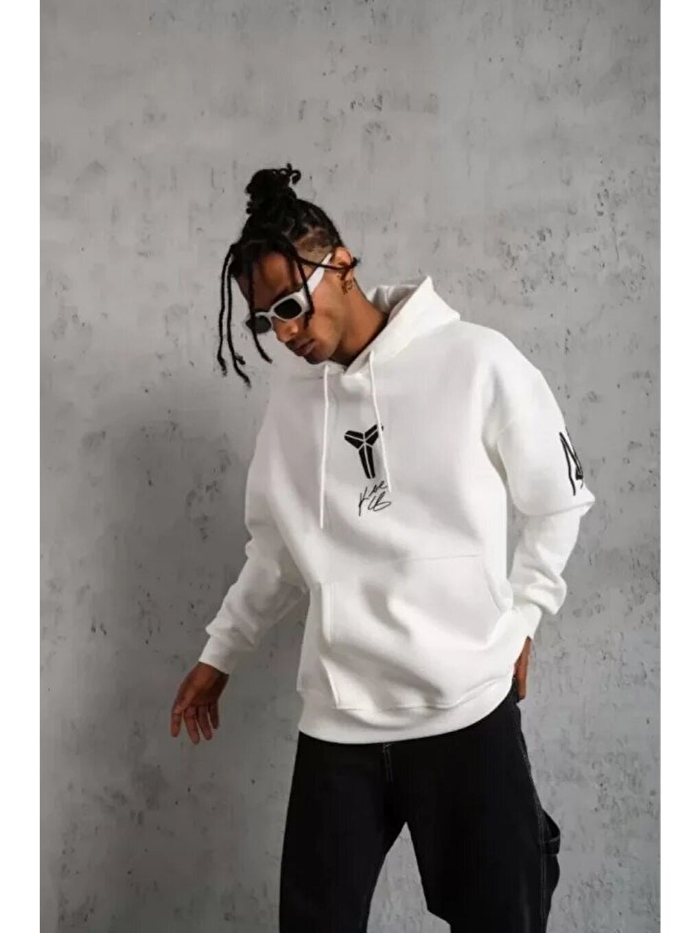 Unisex Sırt Baskılı Kapüşonlu Üç İplik Oversize Sweatshirt - Beyaz-2