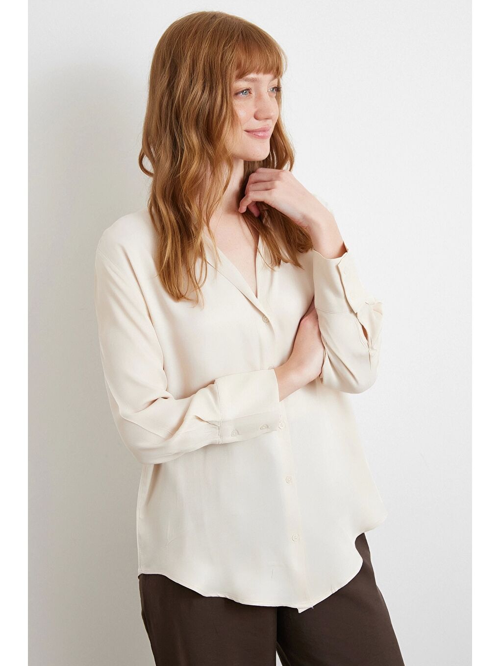 Viskon Saten Gömlek Bej