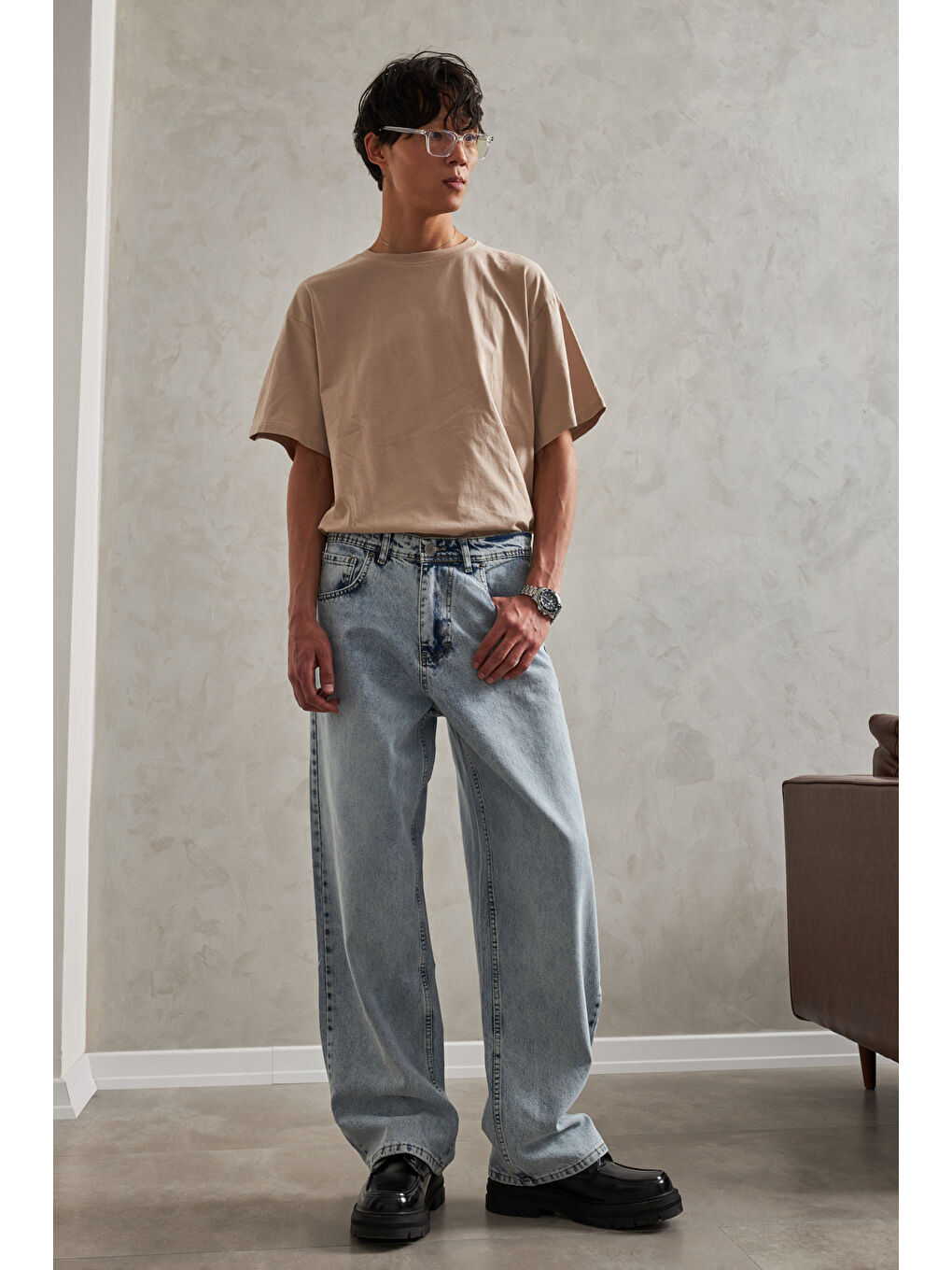 Lacivert Erkek Ekstra Baggy Jean Pantolon-1