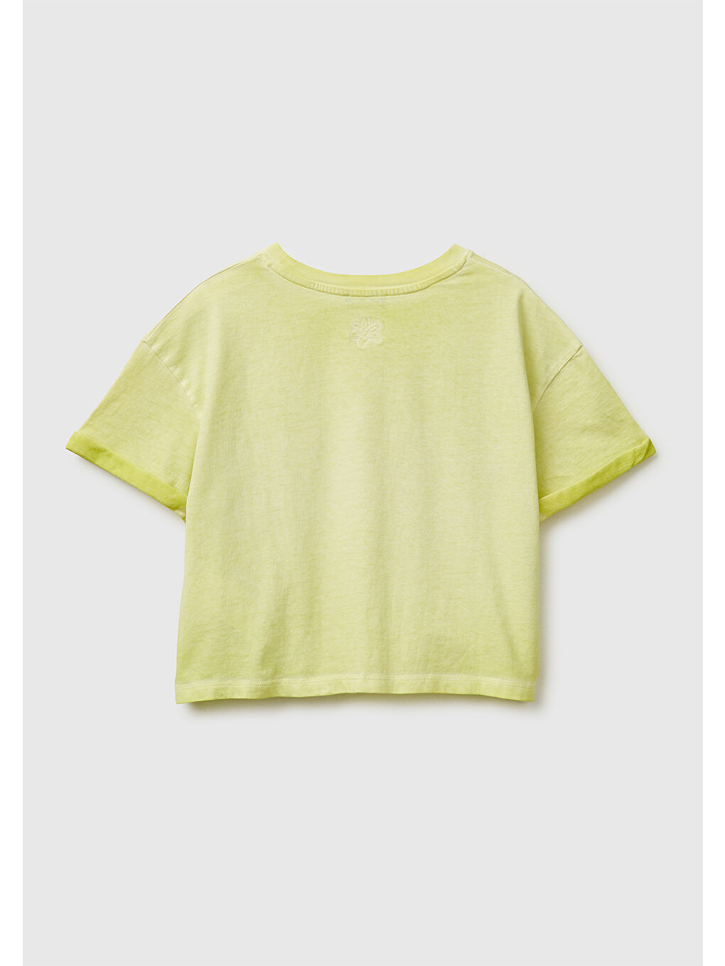 Kız Çocuk Sarı Etek Ucu Düğümlü Baskılı Boxy Fit Kısa Kollu T-Shirt-1