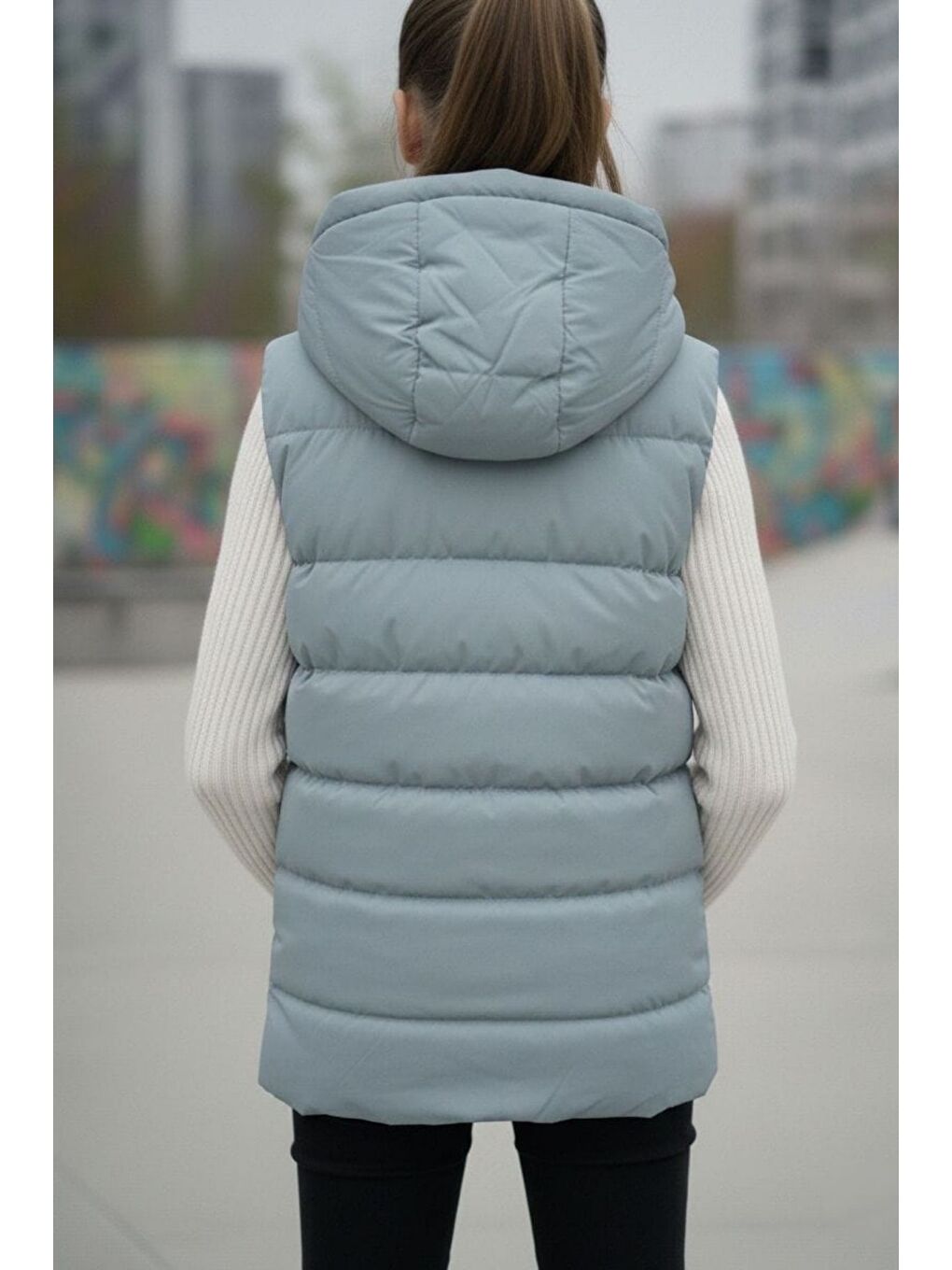 Yeşil Kız Çocuk Kapüşonlu Şişme Yelek-2