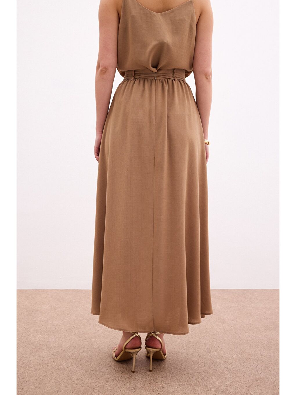 Bej Kemerli Uzun Etek - Vizon-6
