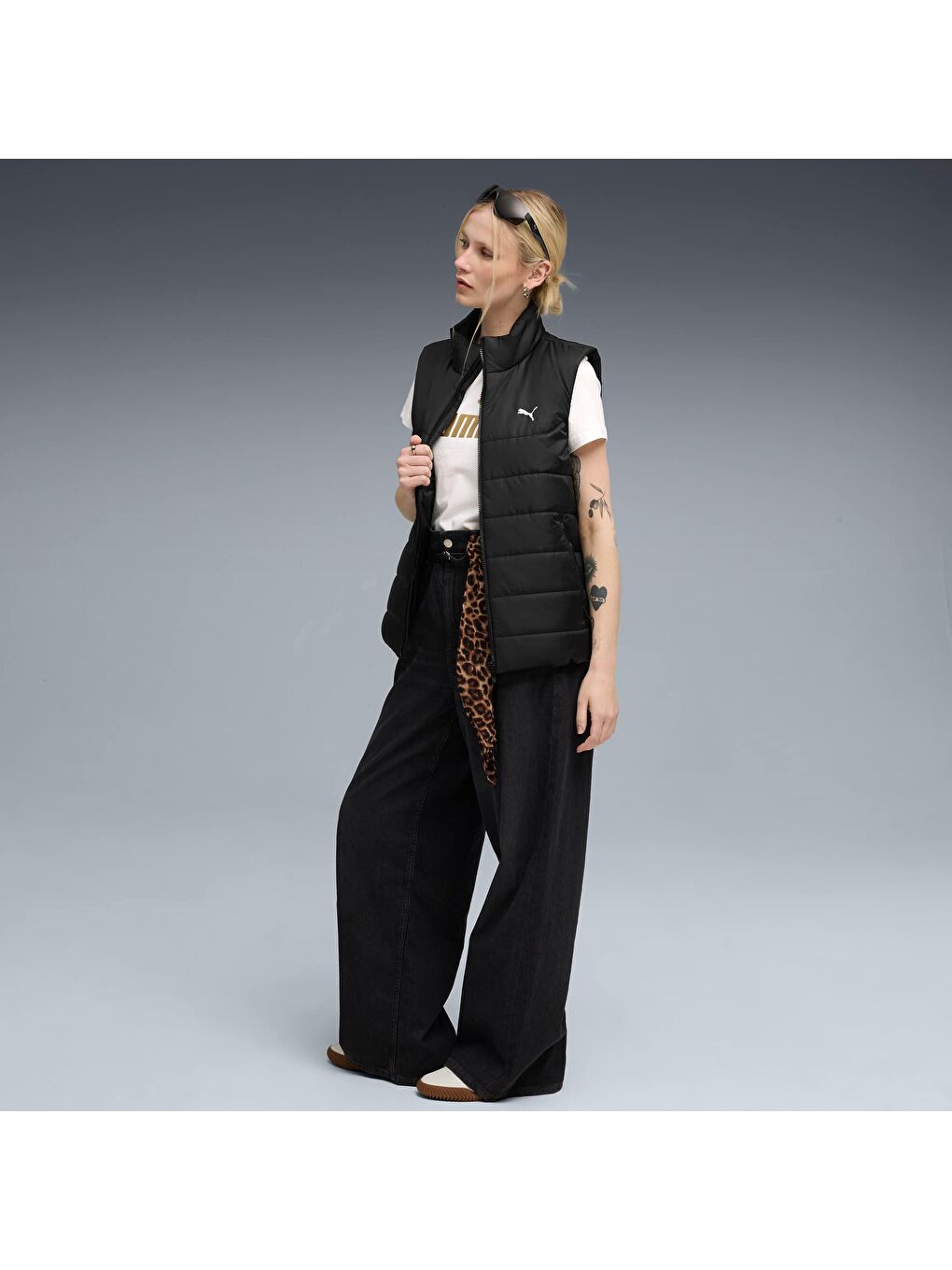 Siyah ESSENTIALS Kadın Dolgulu Yelek-1