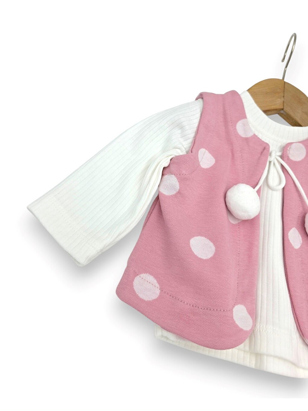 Pembe Kız Bebek Puantiyeli Bandanalı Yelekli 3 Parça Takım-1