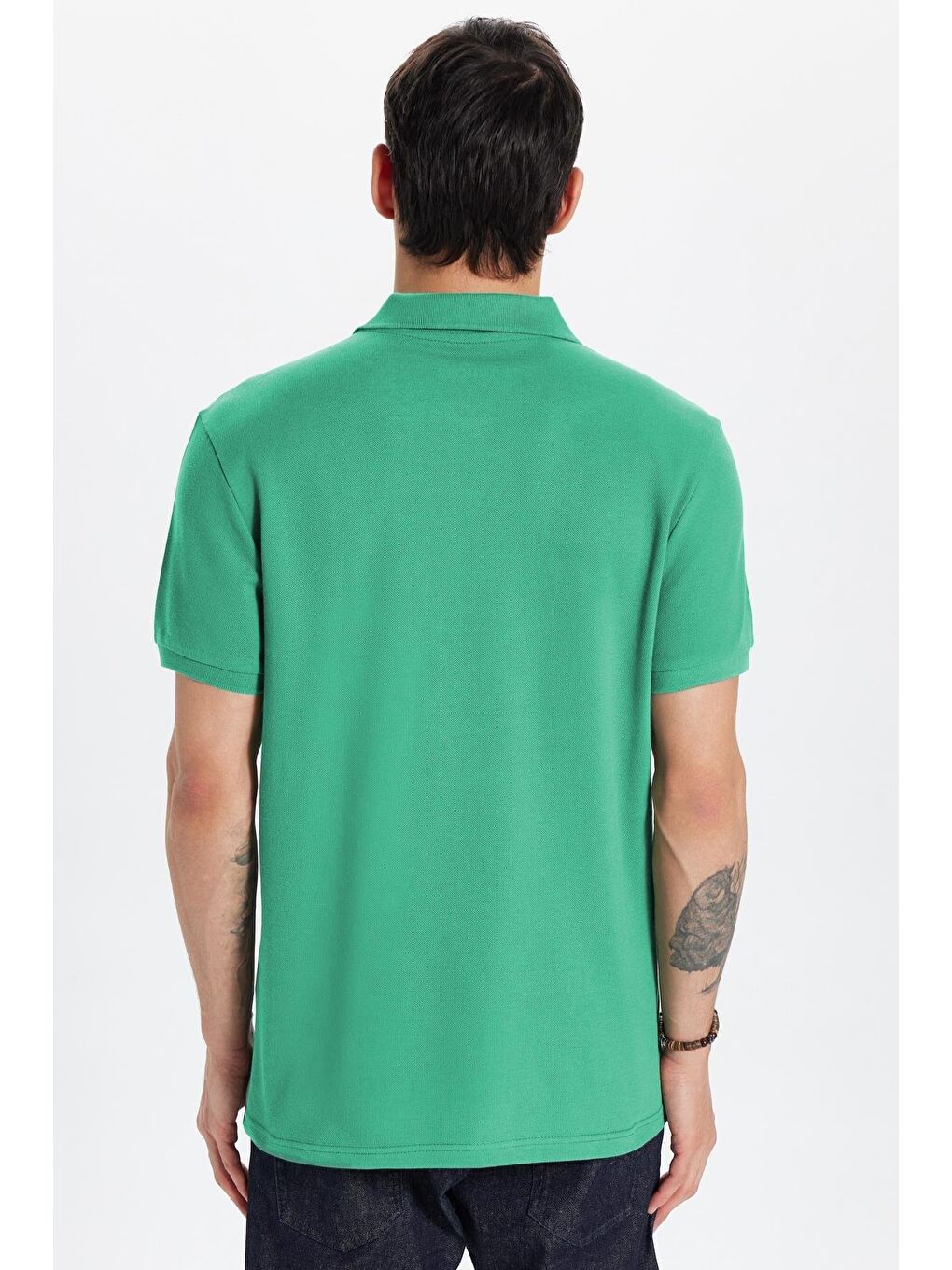 Erkek Slim Fit Dar Kesim %100 Pamuk Yeşil Polo Yaka Tişört-4