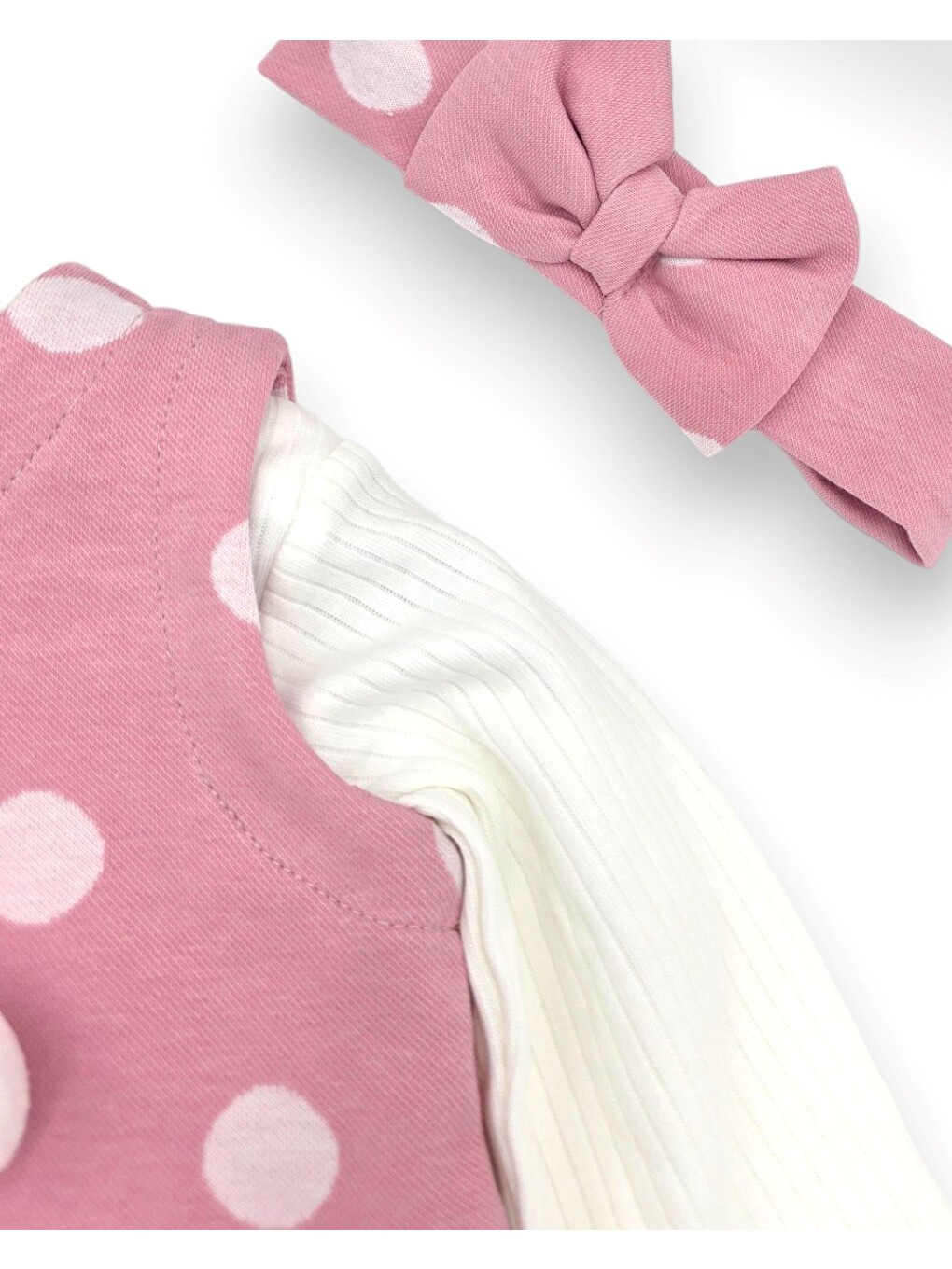 Pembe Kız Bebek Puantiyeli Bandanalı Yelekli 3 Parça Takım-3