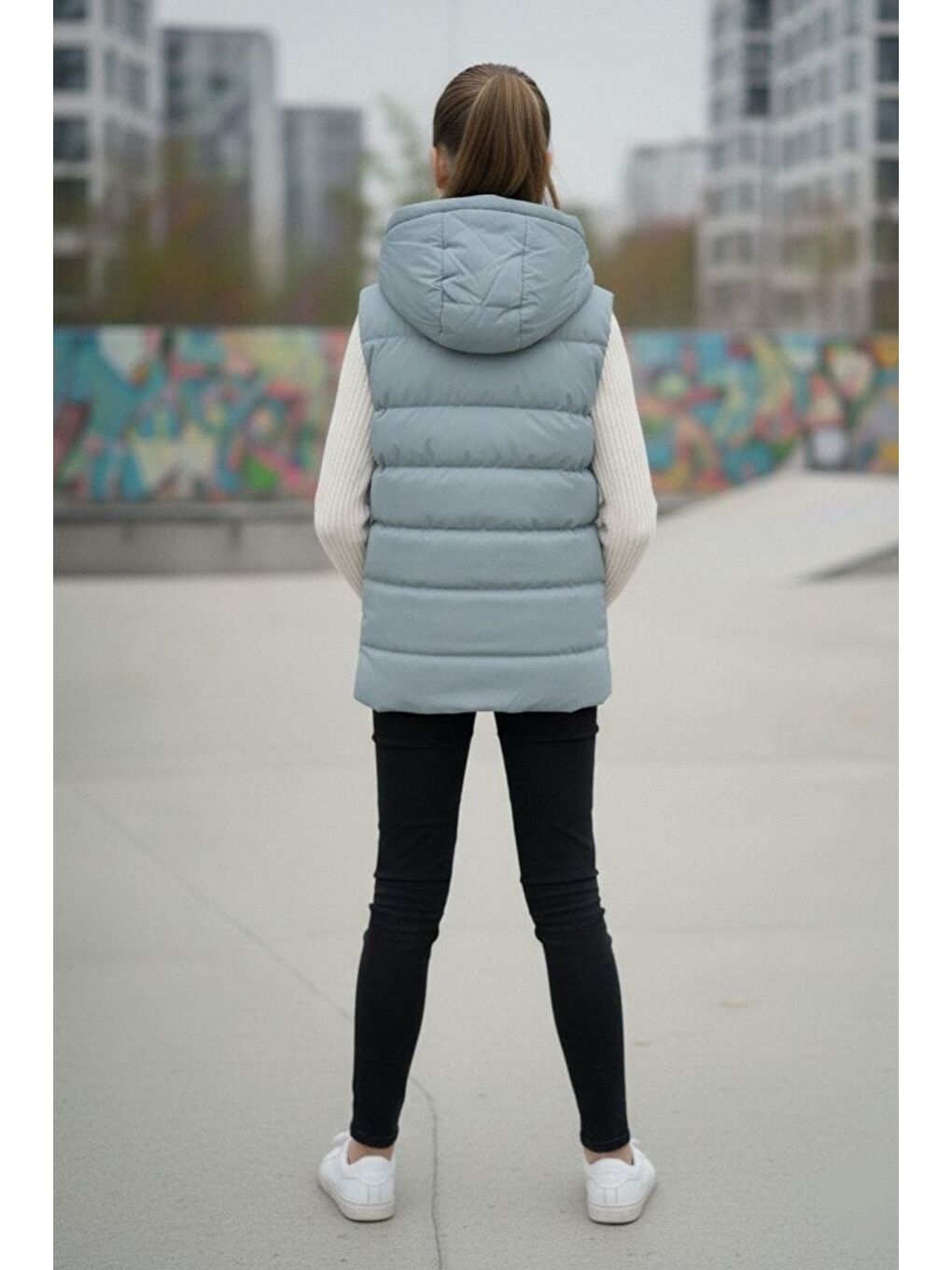 Yeşil Kız Çocuk Kapüşonlu Şişme Yelek-3