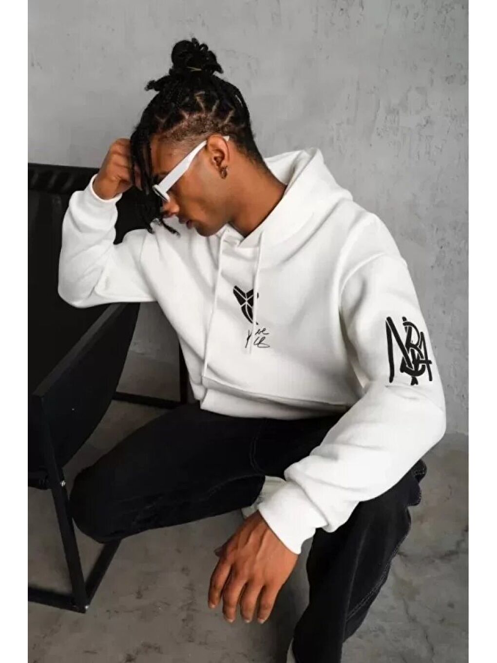 Unisex Sırt Baskılı Kapüşonlu Üç İplik Oversize Sweatshirt - Beyaz-3