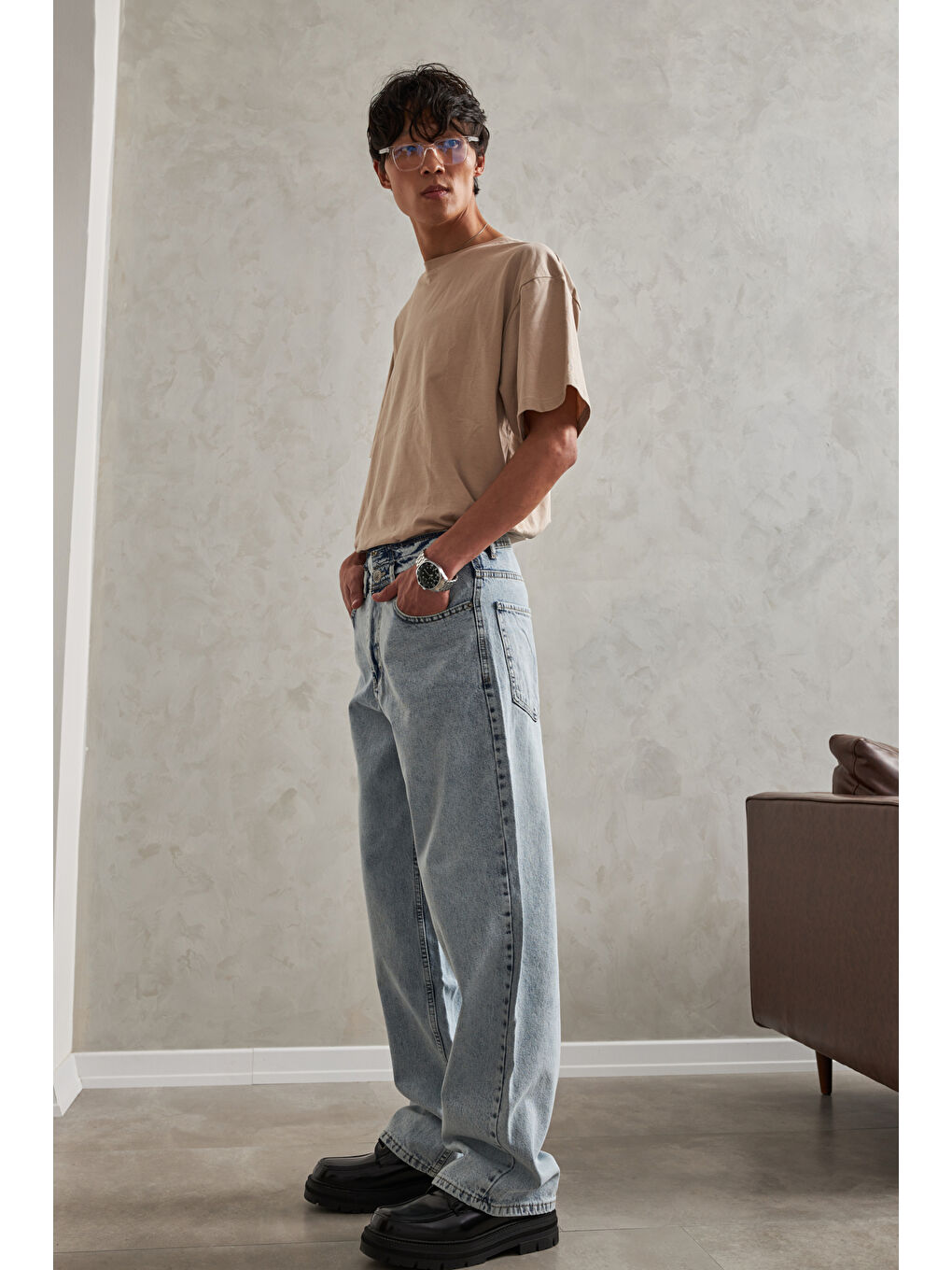 Lacivert Erkek Ekstra Baggy Jean Pantolon-2