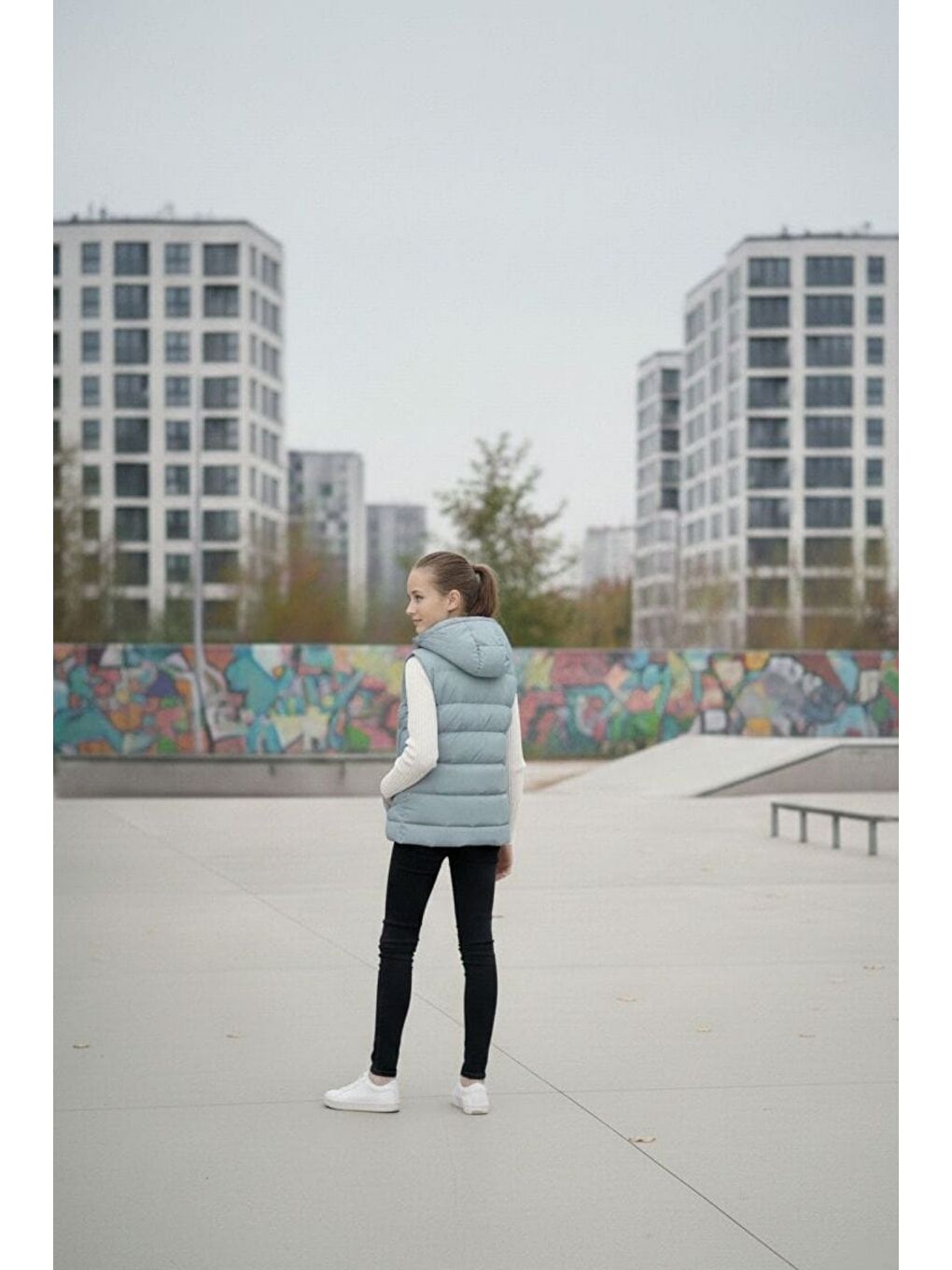 Yeşil Kız Çocuk Kapüşonlu Şişme Yelek-4