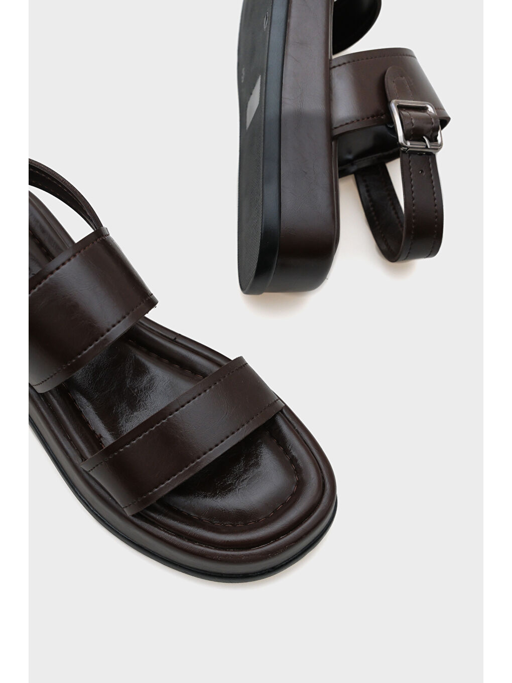 Kahverengi Marris Tek Bantlı Dolgu Topuklu Konfor Kadın Sandalet-4