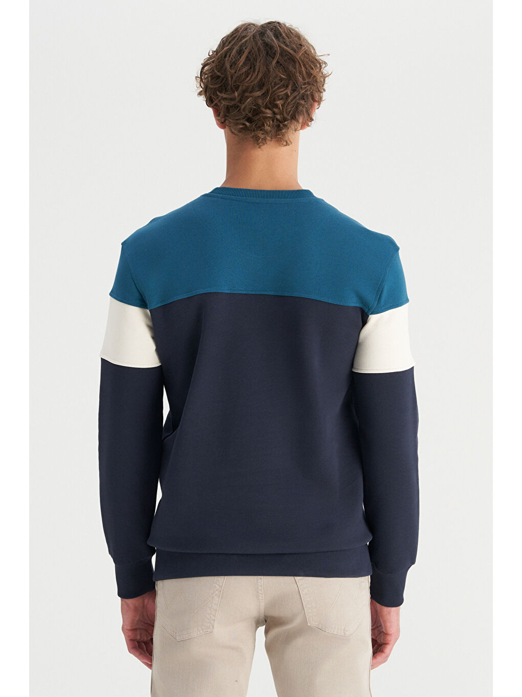 Regular Fit Normal Kesim Bisiklet Yaka İçi Polarlı Petrol Rengi Sweatshirt-4