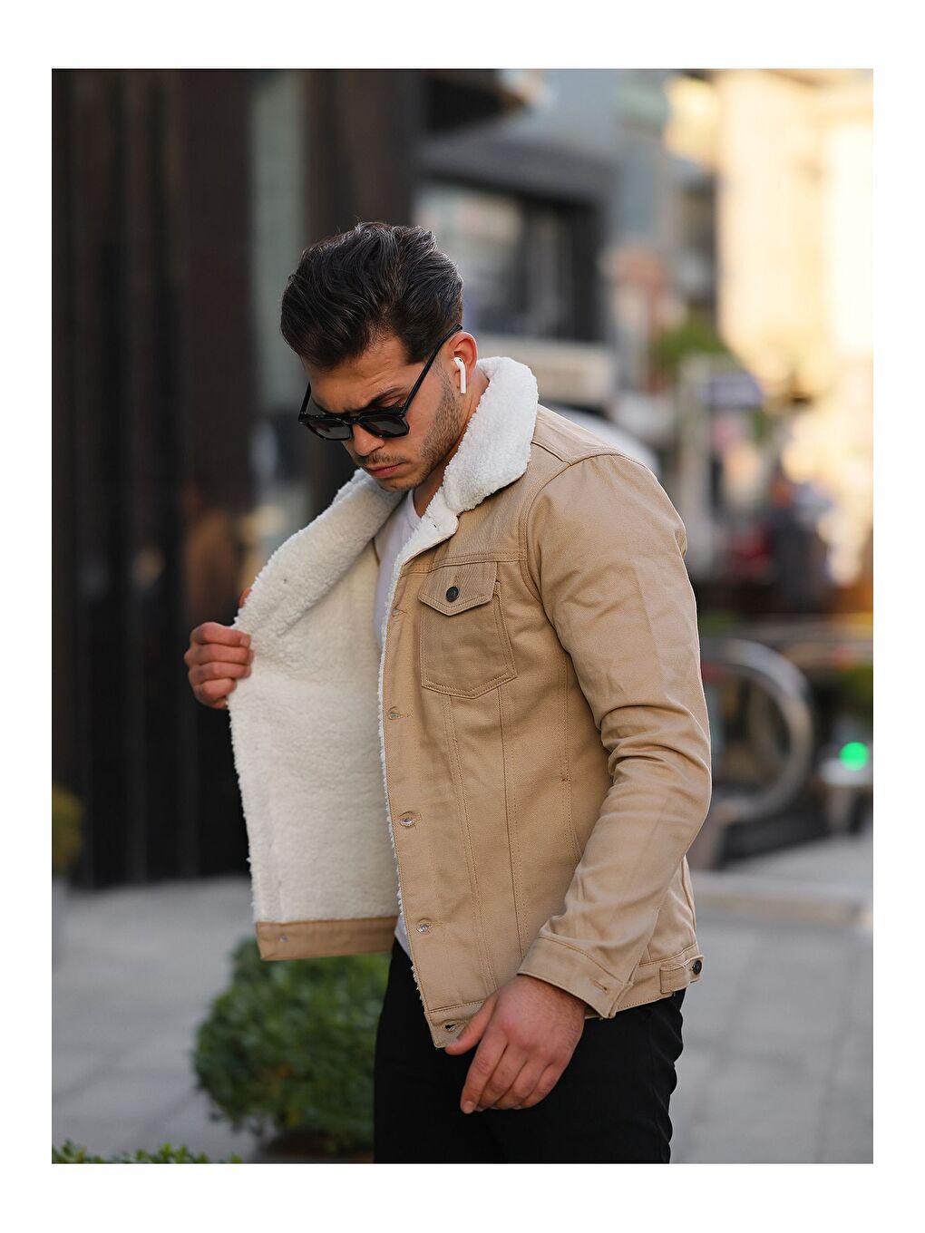 Bej Erkek Trend Kışlık Içi Kürklü Jean Ceket Taş-2