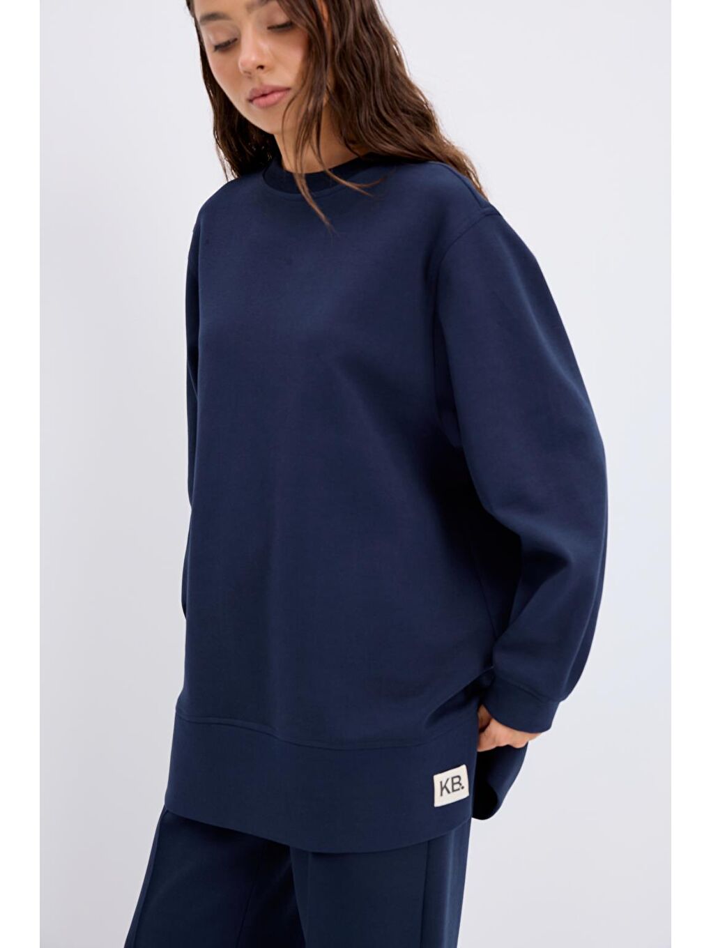 Oversize Yandan Yırtmaçlı Sweatshirt Lacivert