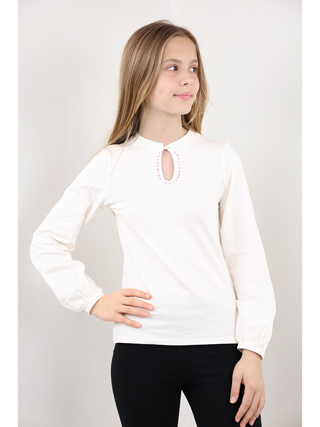 Ekru Kız Çocuk Okul Tişört