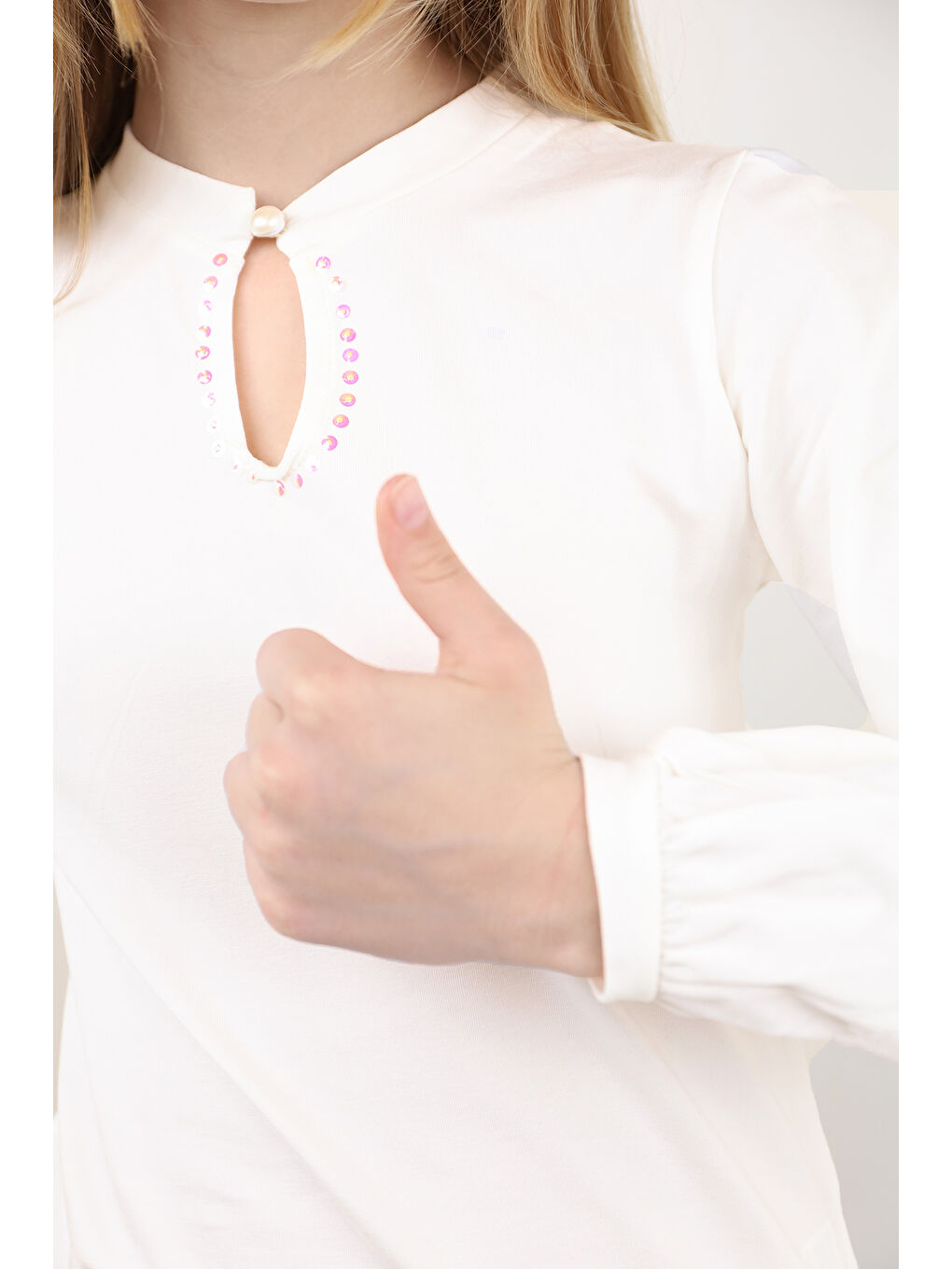 Ekru Kız Çocuk Okul Tişört-1