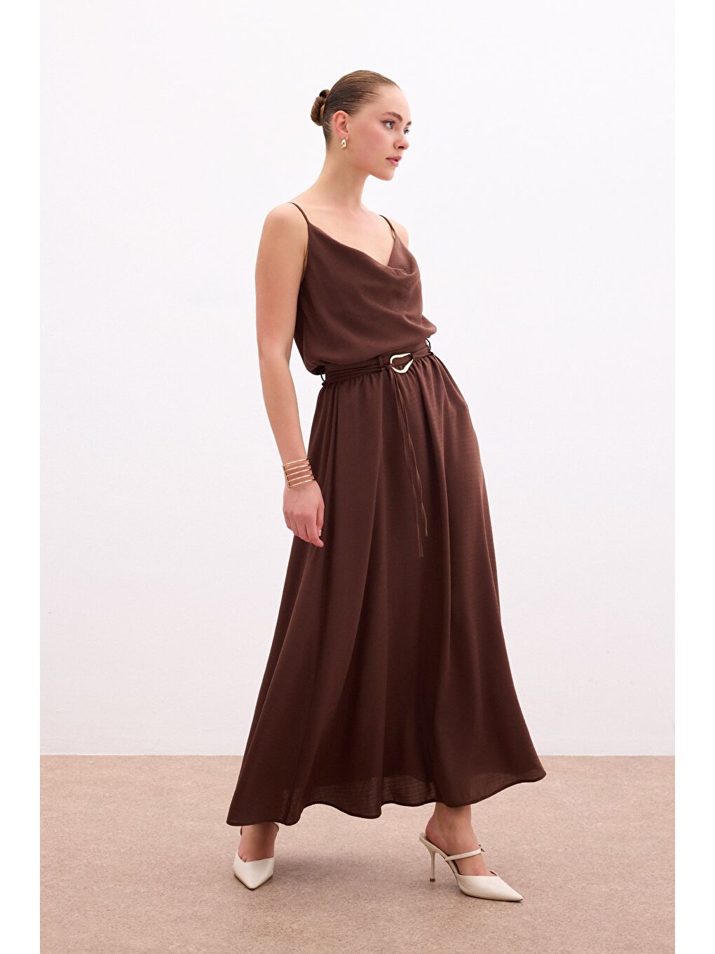 Kahverengi Kemerli Uzun Etek - Kahve-1