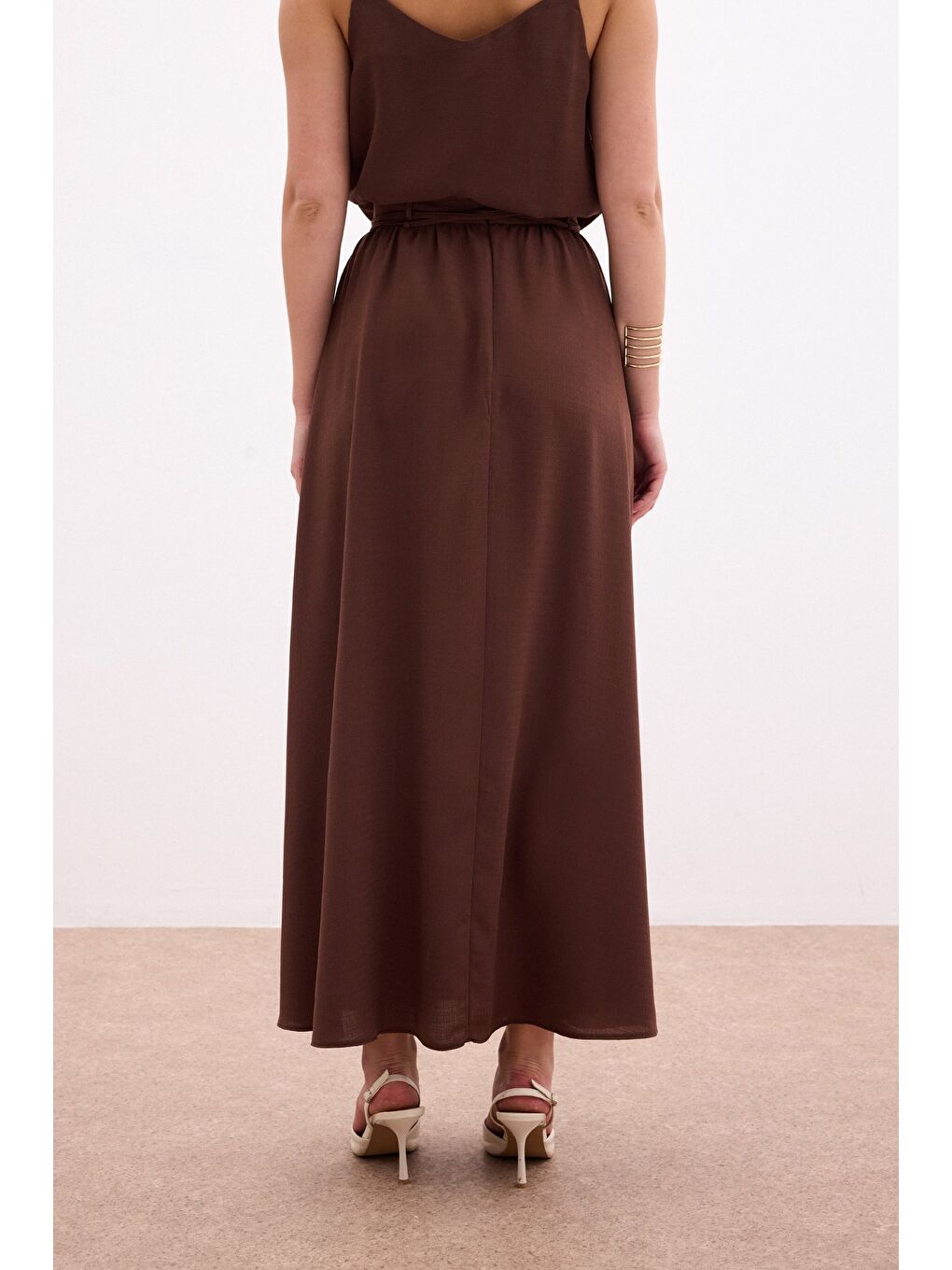 Kahverengi Kemerli Uzun Etek - Kahve-7