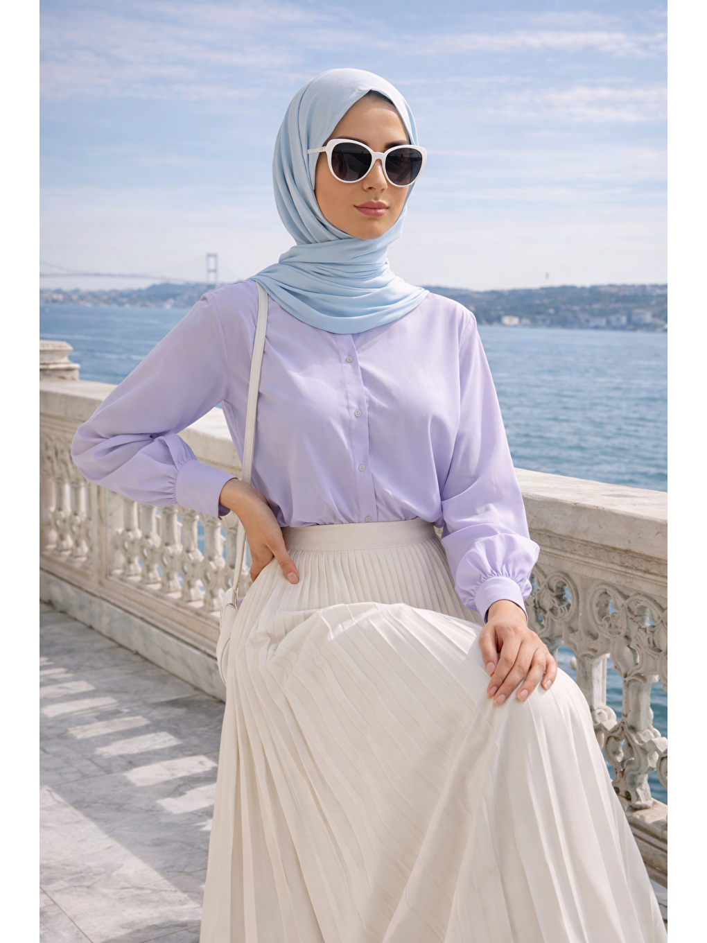 Kadın Premium Pileli Bej Uzun Tesettür Etek-3