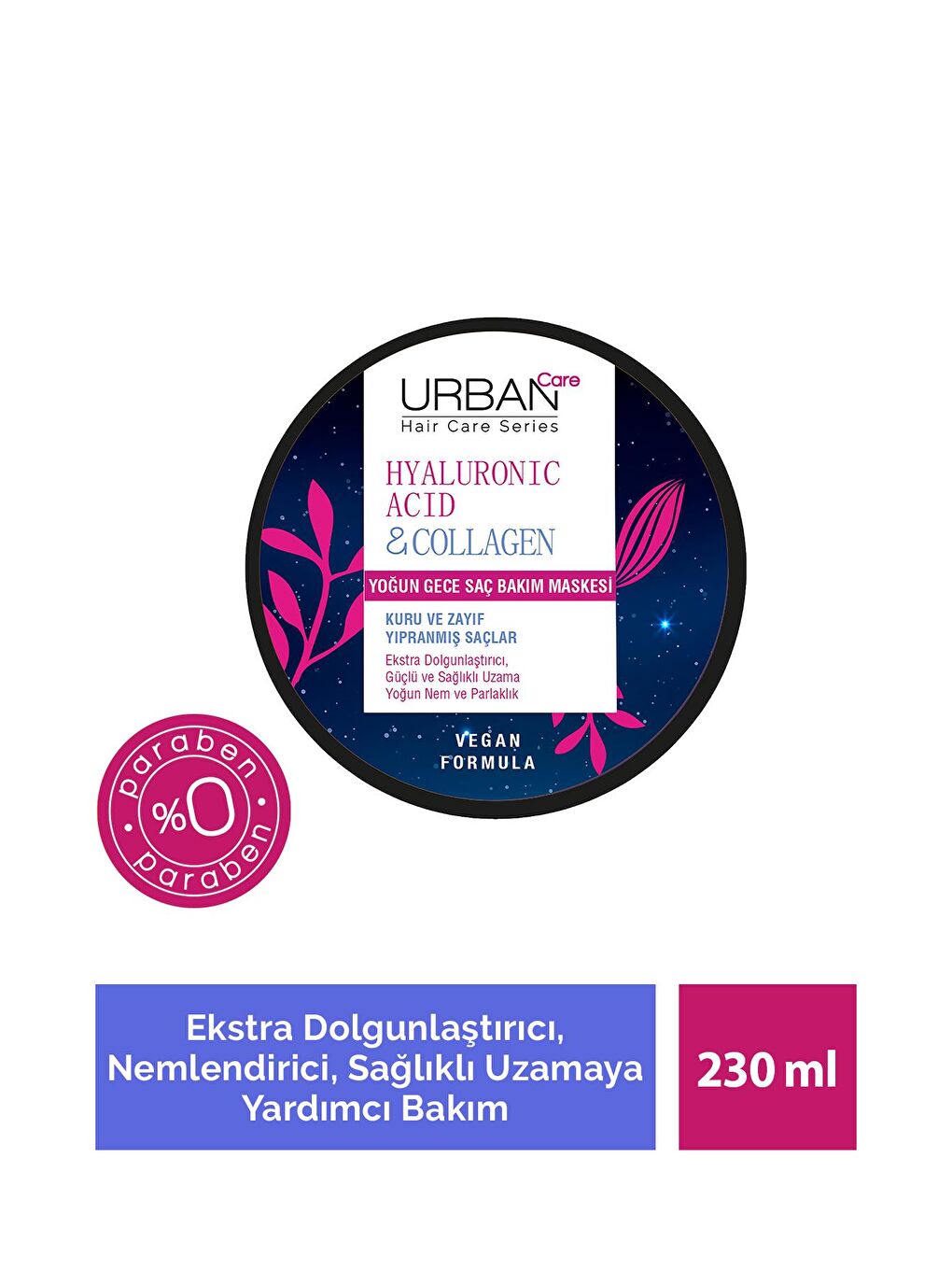 Urban Care Hyaluronik Asit & Kolajen Kuru ve Cansız Saçlara Özel Yoğun Gece Saç Bakım Maskesi 230 ml-vegan