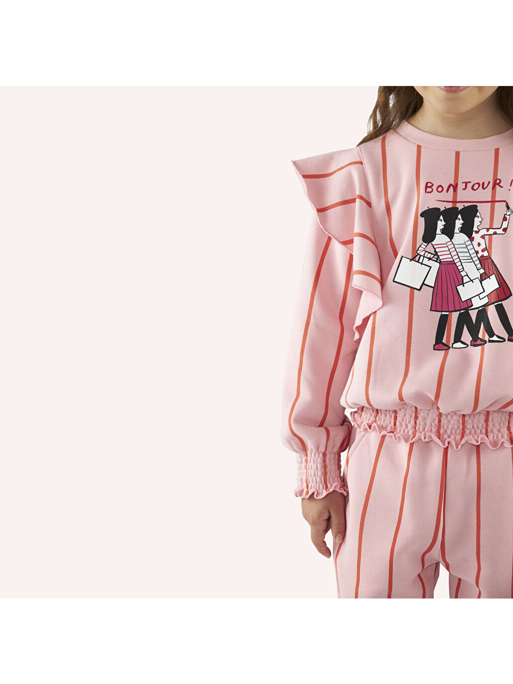 Pembe Kız Çocuk Çizgili Eşofman Altı-2