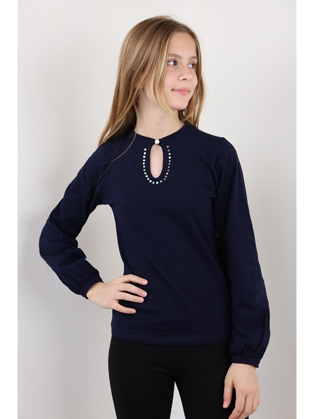 Lacivert Kız Çocuk Okul Tişört