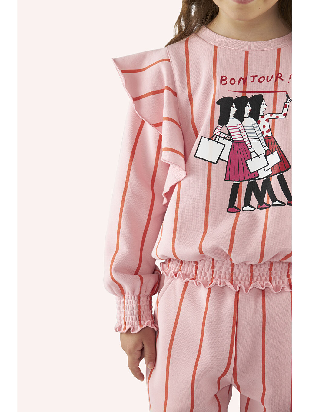 Pembe Kız Çocuk Çizgili Eşofman Altı-4