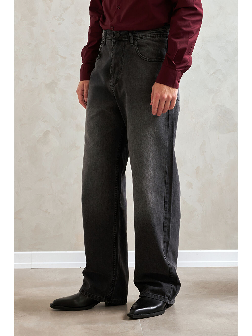 Gri Erkek Ekstra Baggy Jean Pantolon