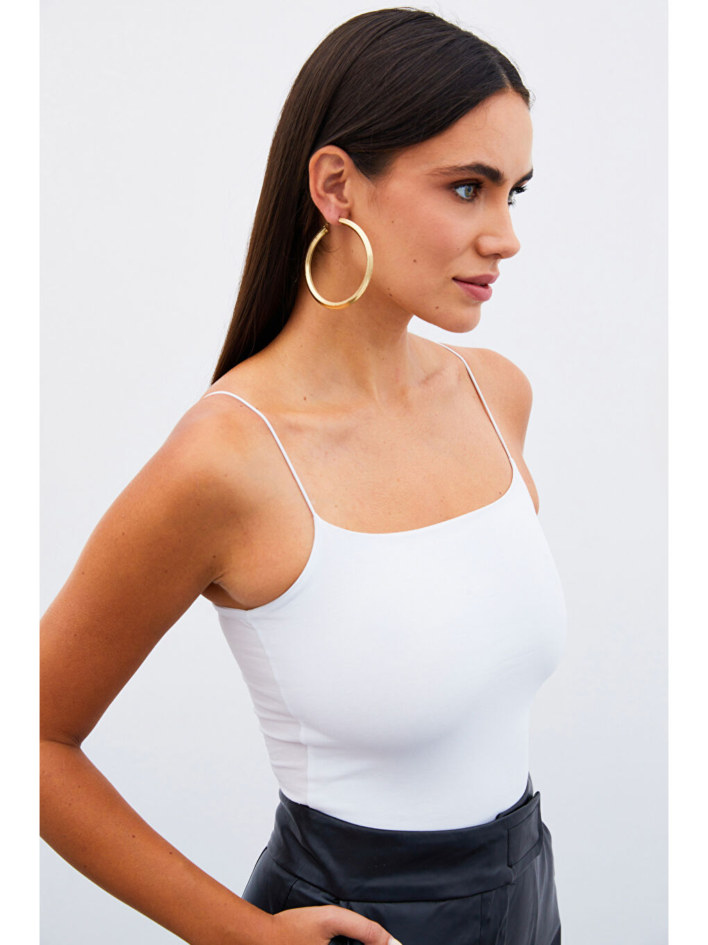 SATEEN İp Askılı Crop Bluz - Beyaz - 1