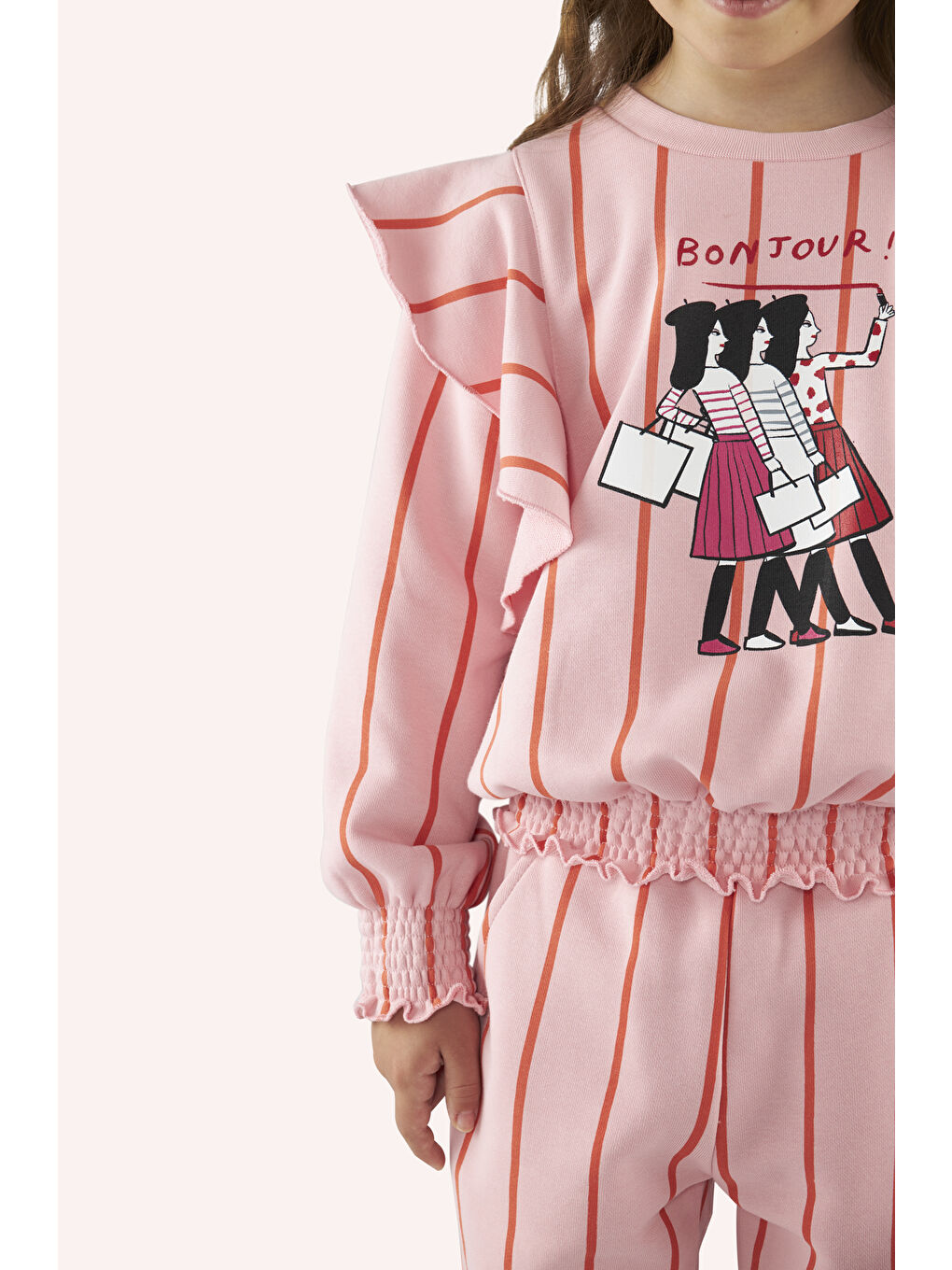 Pembe Kız Çocuk Çizgili Eşofman Altı-8