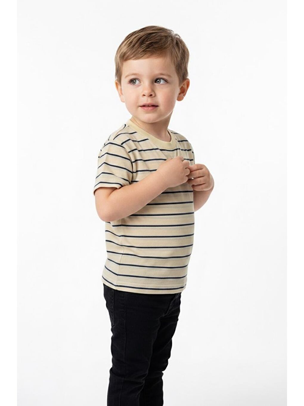 İndigo Elastanlı Kabartma Çizgili 2li Tişört Paket-4