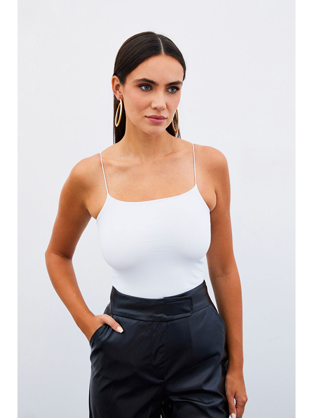 SATEEN İp Askılı Crop Bluz - Beyaz - 2