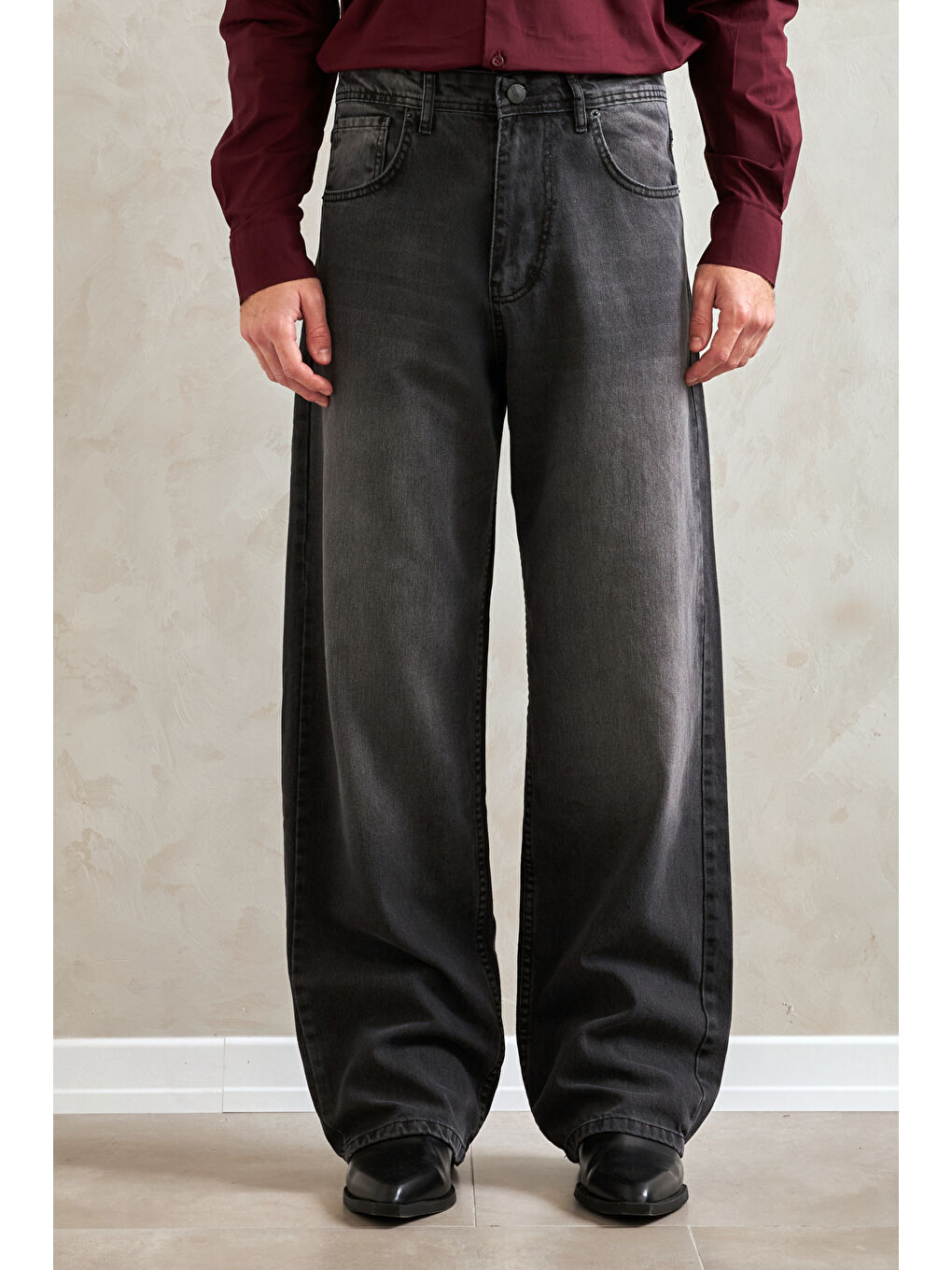 Gri Erkek Ekstra Baggy Jean Pantolon-1