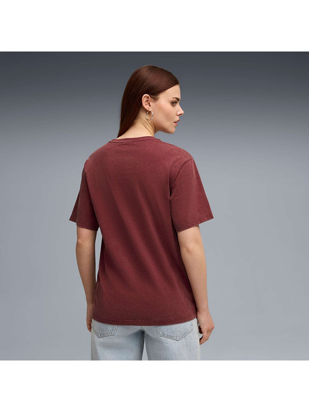 Bordo ESSENTIALS Elevated Kadın Geniş Kesim Tişört-2