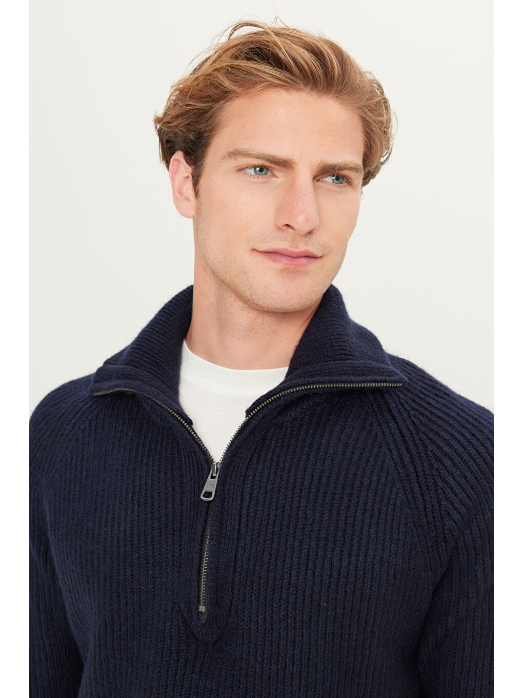 Regular Fit Normal Kesim Fermuar Detaylı Lacivert Triko Kazak-3